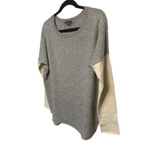 Vince Color Block Raw Hem Sweater Gray Cream Women's Size Small‎